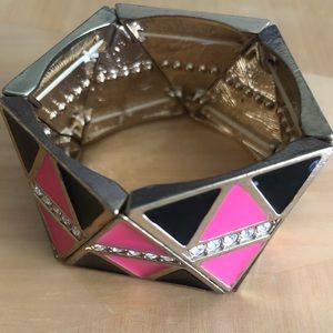 Geometric beautiful stretch bracelet, pink,black, gold, with rhinestones